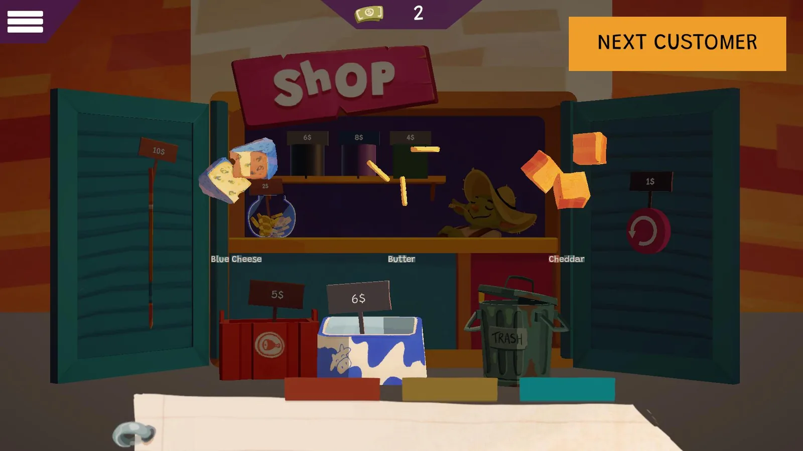Skewered Up! screenshot: the between-round shop where new ingredients are bought