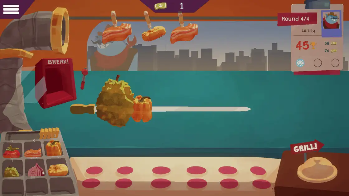 Skewered Up! gameplay animation: a combo chain resolving during the grilling phase